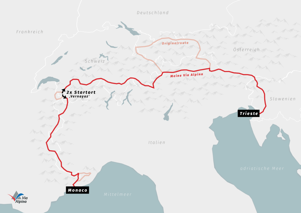 Karte rote Via Alpina Route